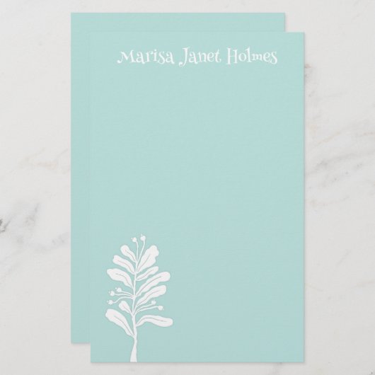 白植物花ミニマル植物学イラストレーション 便箋 (正面/裏面)