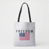 白樺にFREEDOMの文字が入ったアメリカ国旗 トートバッグ (正面)