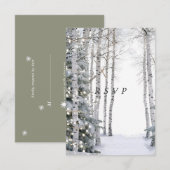 白樺の木と松の木の冬のライトと星 出欠カード (正面/裏面)