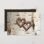 白樺の木の枝のハートのフレーム 出欠カード (正面/裏面)