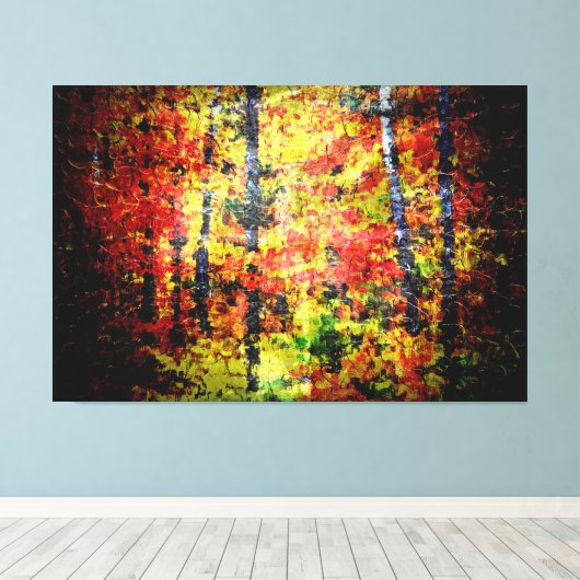 白樺の木ツリー絵画抽象芸術の秋 キャンバスプリント (インサイチュ (ウッドフロア))