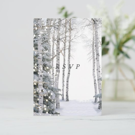 白樺の松の木の冬のライトと星 出欠カード (スタンド正面)