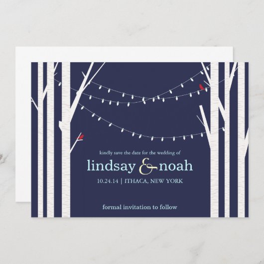 白樺の森のネイビー セーブ・ザ・デートのお知らせ セーブザデート (正面/裏面)