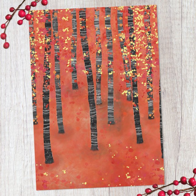 白樺の森の風景 フラット カード (Birch tree forest art card)