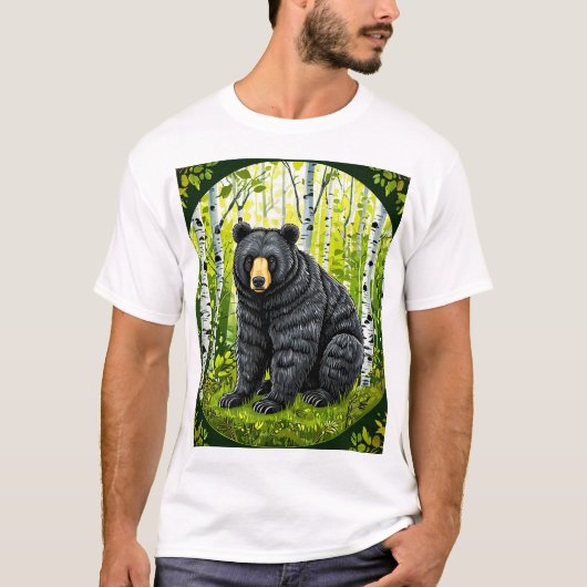 🐻 白樺林のクロクマで自然冒険 Tシャツ (正面)