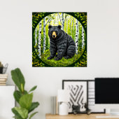 🐻 白樺林の静寂 黒熊の荒野 ポスター (ホームオフィス)