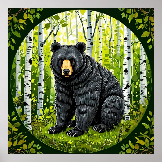 🐻 白樺林の静寂 黒熊の荒野 ポスター (正面)