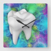 白歯花デザイン歯医者の壁時計 スクエア壁時計 (正面)