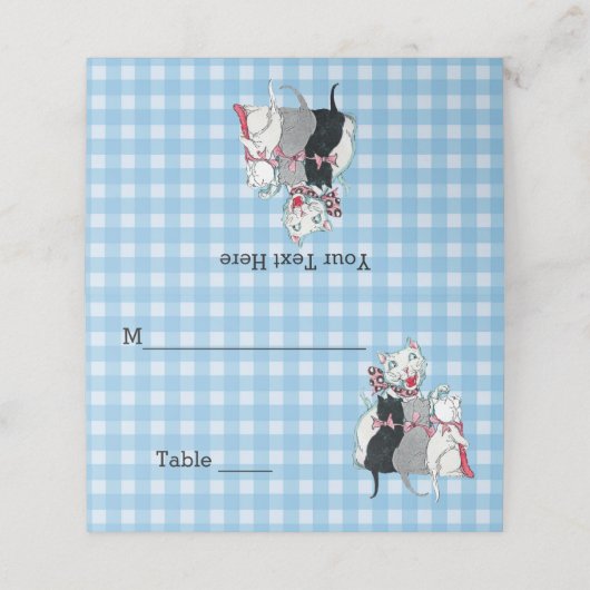 白母猫が格子状に3匹の子猫を笑顔 プレイスカード (外部開封)