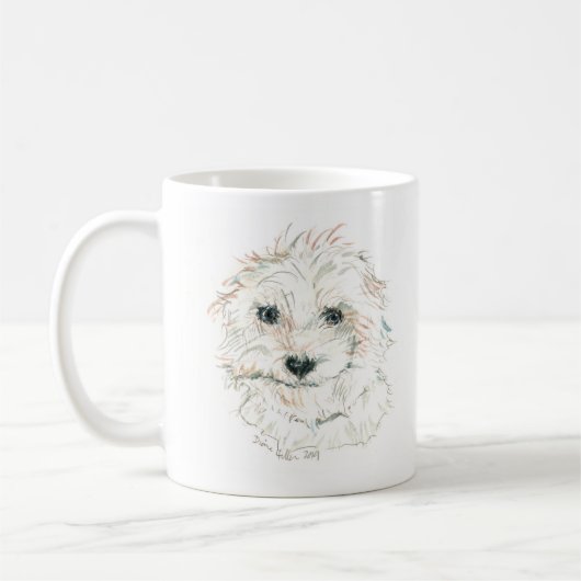 白毛羽の可愛い白毛犬MUG ©dianeheller2020 コーヒーマグカップ (左)
