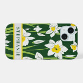 白水仙の花12月誕生花名 iPhone 15ケース (裏面横)
