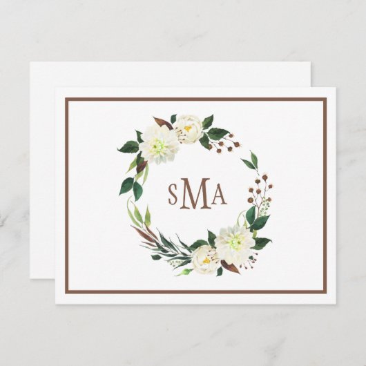 白水彩フローラリースモノグラム ノートカード (正面/裏面)