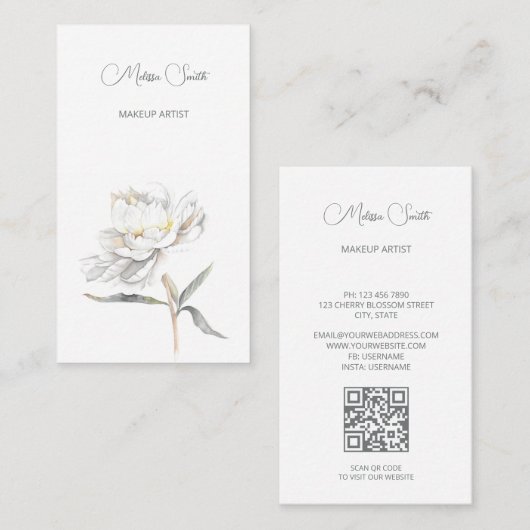 白水彩牡丹の花 名刺 (正面/裏面)