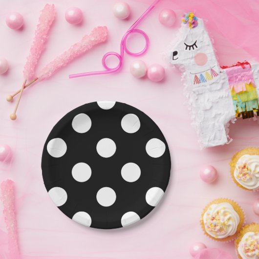 白水玉模様（黒） ペーパープレート (パーティー)