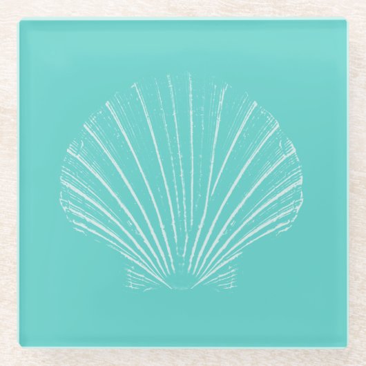 白海の貝が付いている水の青 ガラスコースター (正面)