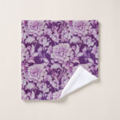 白淡い色の/紫の繰り返しバラパターン バスタオルセット (ウォッシュタオル)