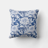 白淡い色の/青の繰り返しバラパターン クッション (裏面)