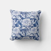 白淡い色の/青の繰り返しバラパターン クッション (正面)