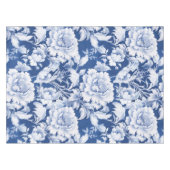 白淡い色の/青の繰り返しバラパターン テーブルクロス (正面(横))