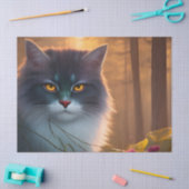 白灰色のふわふわの森猫、ファンタジー 薄葉紙 (クラフト)