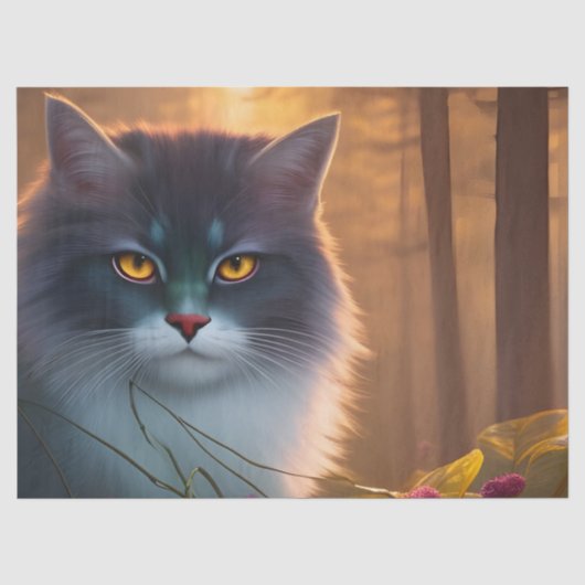 白灰色のふわふわの森猫、ファンタジー 薄葉紙 (正面)