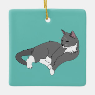 白灰色のタキシード猫 セラミックオーナメント