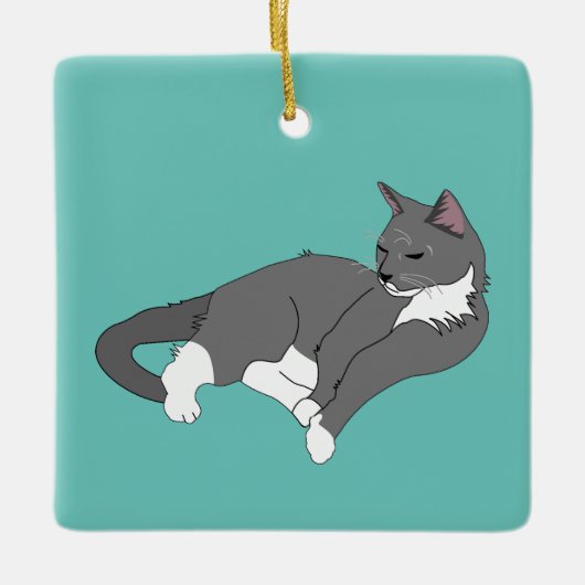 白灰色のタキシード猫 セラミックオーナメント (正面)