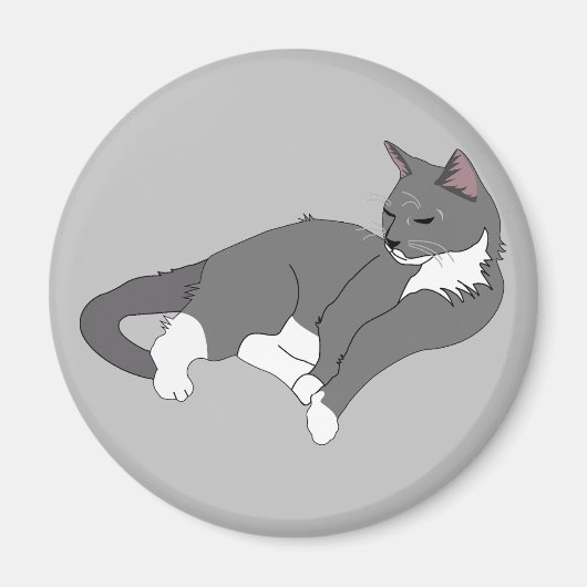 白灰色のタキシード猫 マグネット (正面)