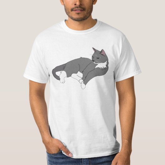 白灰色のタキシード猫 Tシャツ (正面)