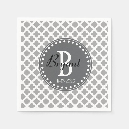 白灰色のモノグラムナプキン スタンダードカクテルナプキン (正面)
