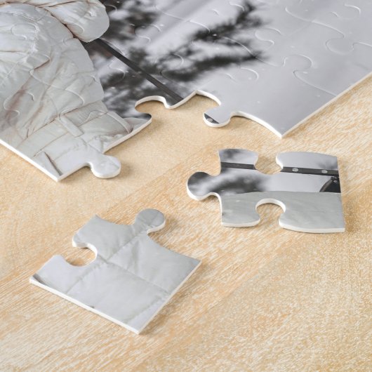 白灰色の年と家族の名前フォトコラージュ ジグソーパズル (側面)