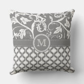 白灰色の幾何学模様およびフローラデザイン クッション (裏面)