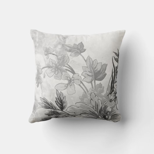 白灰色の植物学エレガントフローラ クッション (裏面)