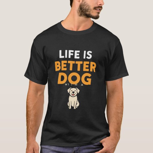 白灰色の犬のモダン方が人生だ Tシャツ (正面)