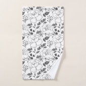 白灰色の花デザイン バスタオルセット (ハンドタオル)