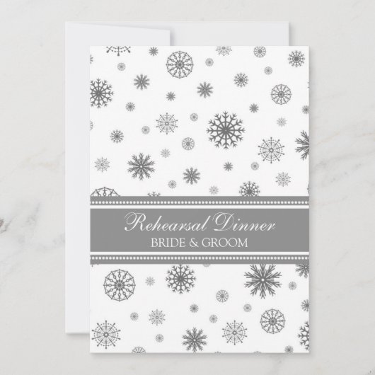 白灰色の雪の冬のリハーサルディナーパーティー 招待状 (正面)