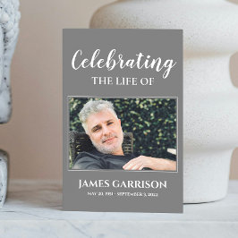 白灰色エレガントの葬儀祈りの言葉カード（写真付） エンクロージャーカード