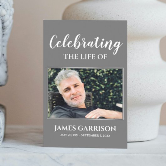 白灰色エレガントの葬儀祈りの言葉カード（写真付） エンクロージャーカード