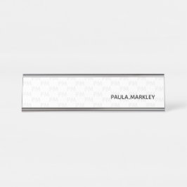 白灰色モノグラムシンプルパタモダンーン デスクネームプレート