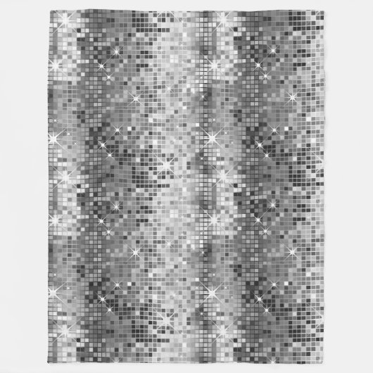 白灰色レトロディスコボールグリッター2 フリースブランケット (正面)