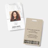 白灰色大理石テクスチャ従業員フォトバーコード   バッジ (正面＆裏面)