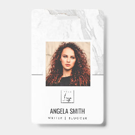 白灰色大理石テクスチャ従業員フォトバーコード   バッジ