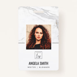 白灰色大理石テクスチャ従業員フォトバーコード  バッジ