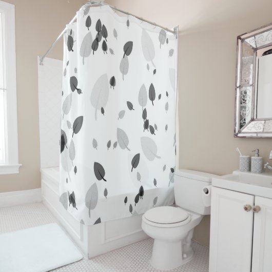 白灰色葉 シャワーカーテン (インサイチュ)