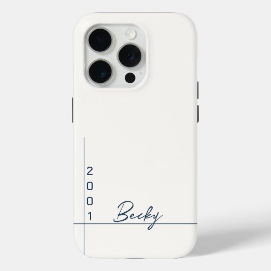 白無地の色の青の名前と年 Case-Mate iPhoneケース (裏面)