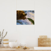 白熊がスチールヘッドサーモンを捕まえる ポスター (キッチン)