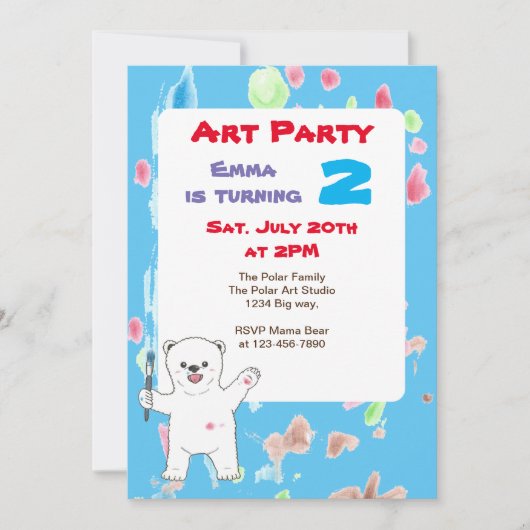 白熊 小さなアーティスト お誕生日パーティ 招待状 (正面)