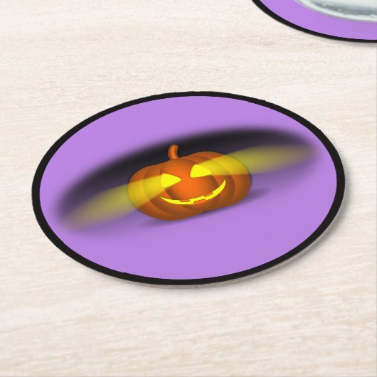 白熱［赤熱］光を放つかぼちゃ ラウンドペーパーコースター (アングル)