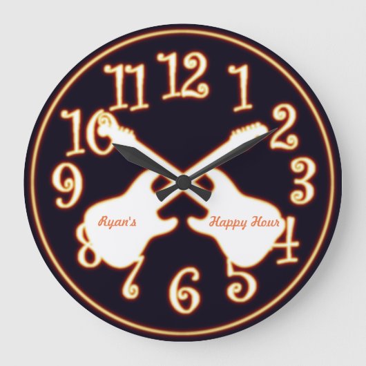 白熱［赤熱］光を放つで熱いギターのCustumの一流の時計 ラージ壁時計 (正面)