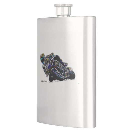 白熱［赤熱］光を放つなオートバイのライダーの円の競争のスケッチ フラスク (左)